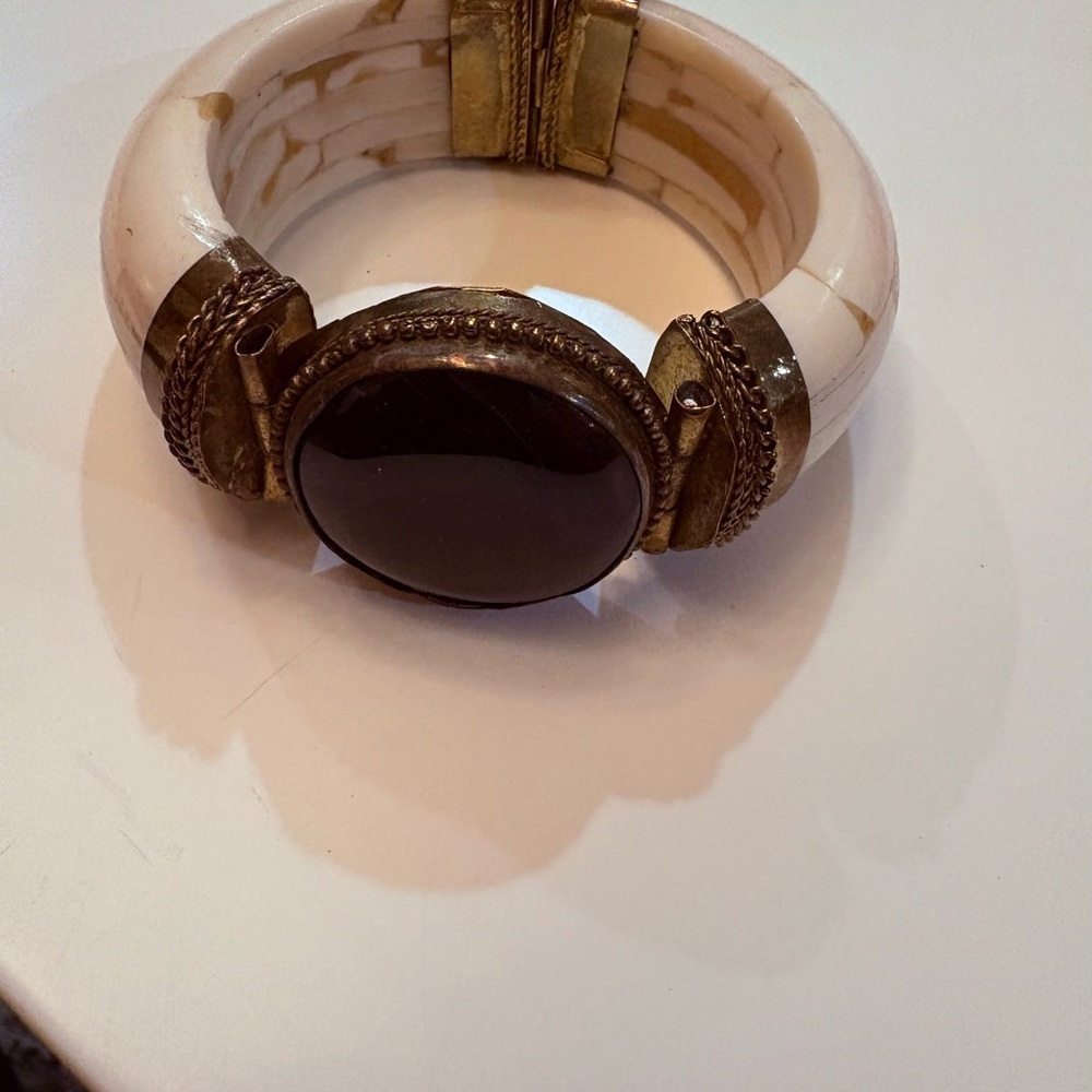 Chunky Cream and Black Bangle Bracelet